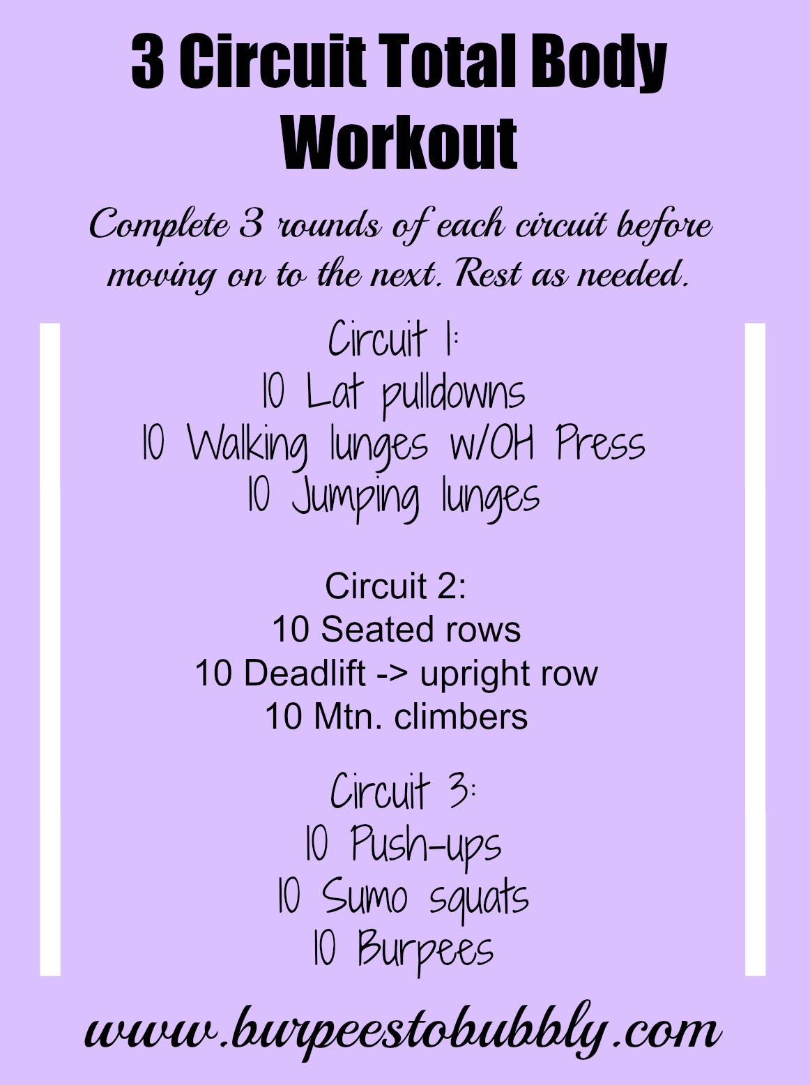 Wednesday Workout: 3 Circuit Full Body Workout – Burpees to Bubbly